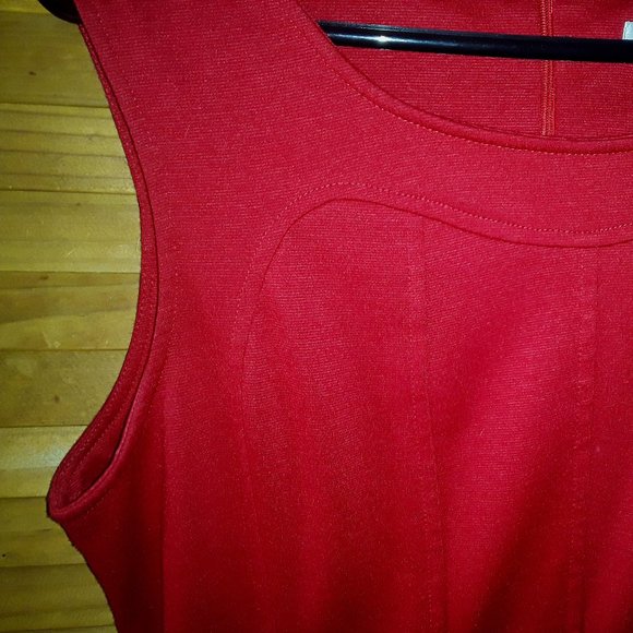 Sandra Darren SZ 10 Christmas Red Scuba Fitted Detailed Sleeveless Knit Dress - Picture 7 of 12